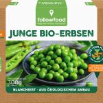 Junge Bio Erbsen, blanchiert, aus ökologischem Anbau