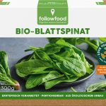 Bio Blattspinat, erntefrisch verarbeitet, grob gehackt und blanchiert