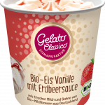 Bio-Eis Vanille mit Erdbeersauce